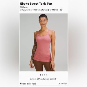 Excel. cond. lululemon Ebb street tank top